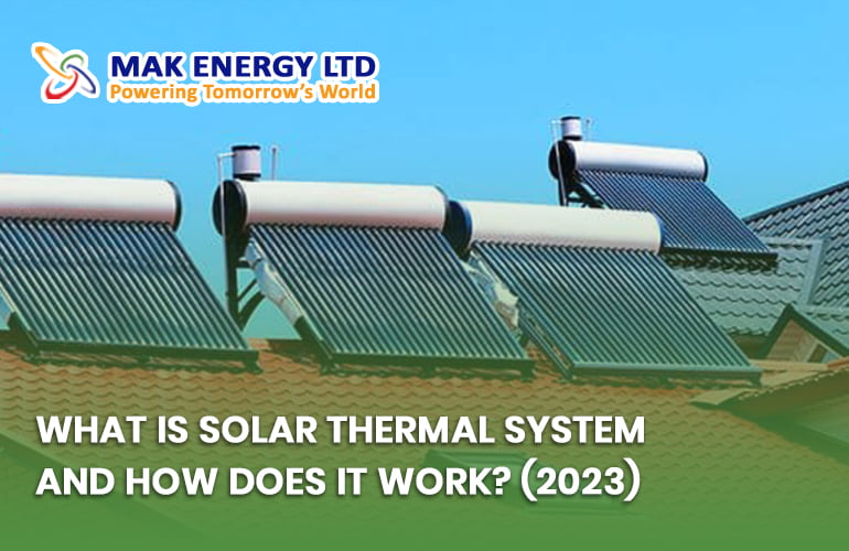 Banner of solar thermal system panels on red rooftop